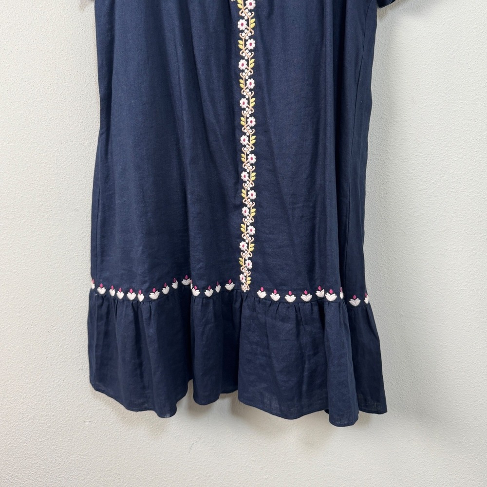 Madewell Embroidered Linen-Blend Raglan Ruffle Mini Dress Navy AO275 Medium Boho - Picture 3 of 10